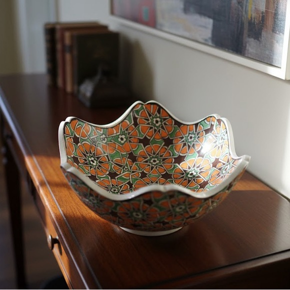 Handcrafted Mosaic Bowl - Orange, Green, and Brown - Picture 4 of 4